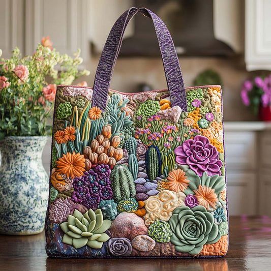Green Cactus Charm Quilted Tote Bag NCU0NT8824