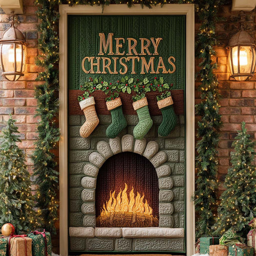 Green Classic Fireplace Quilted Door Cover NCU0XD2013