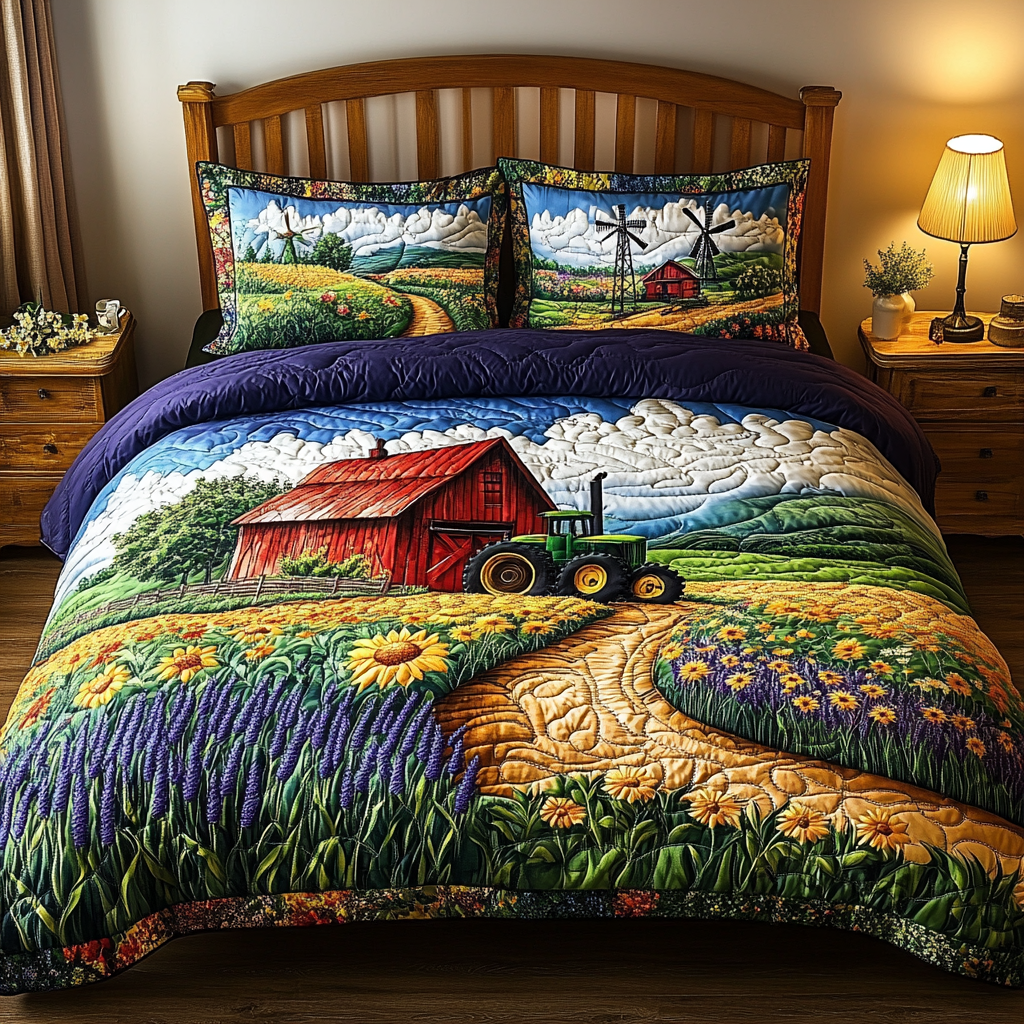 Green Fields 3-Piece Quilted Bedding Set NCU0VL2081