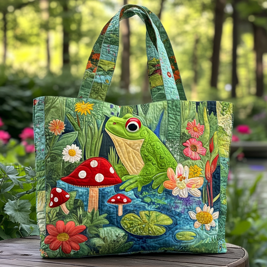 Green Frog Quilted Tote Bag NCU0DK9518