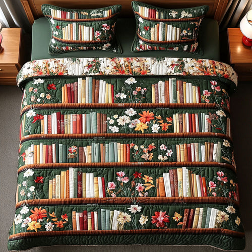 Green Garden library 3-Piece Quilted Bedding Set NCU0NT4079