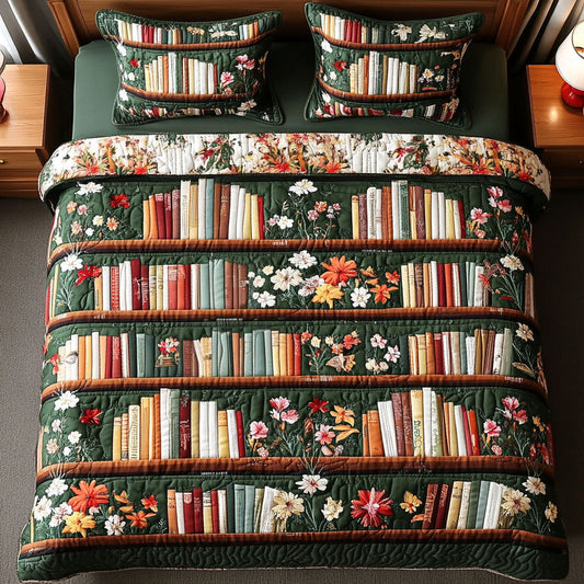 Green Garden library 3-Piece Quilted Bedding Set NCU0NT4079