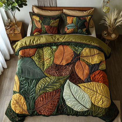 Green Leaf 3-Piece Quilted Bedding Set NCU0DK7983