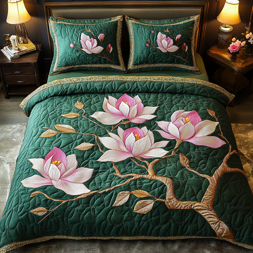 Green Magnolia Beauty 3-Piece Quilted Bedding Set NCU0NT6641