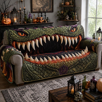 Green Reptile Monster Mouth Quilted Sofa Cover NCU0DV10003