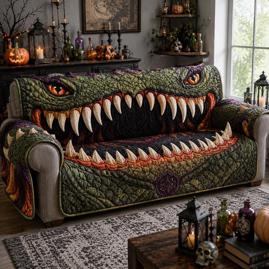 Green Reptile Monster Mouth Quilted Sofa Cover NCU0DV10003