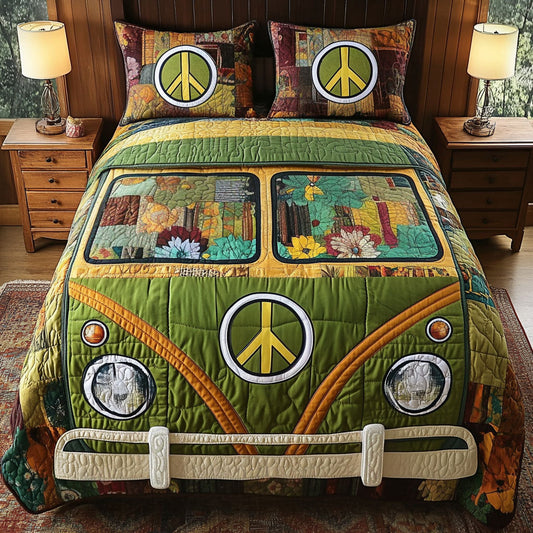 Green Retro Van 3-Piece Quilted Bedding Set NCU0NT4034