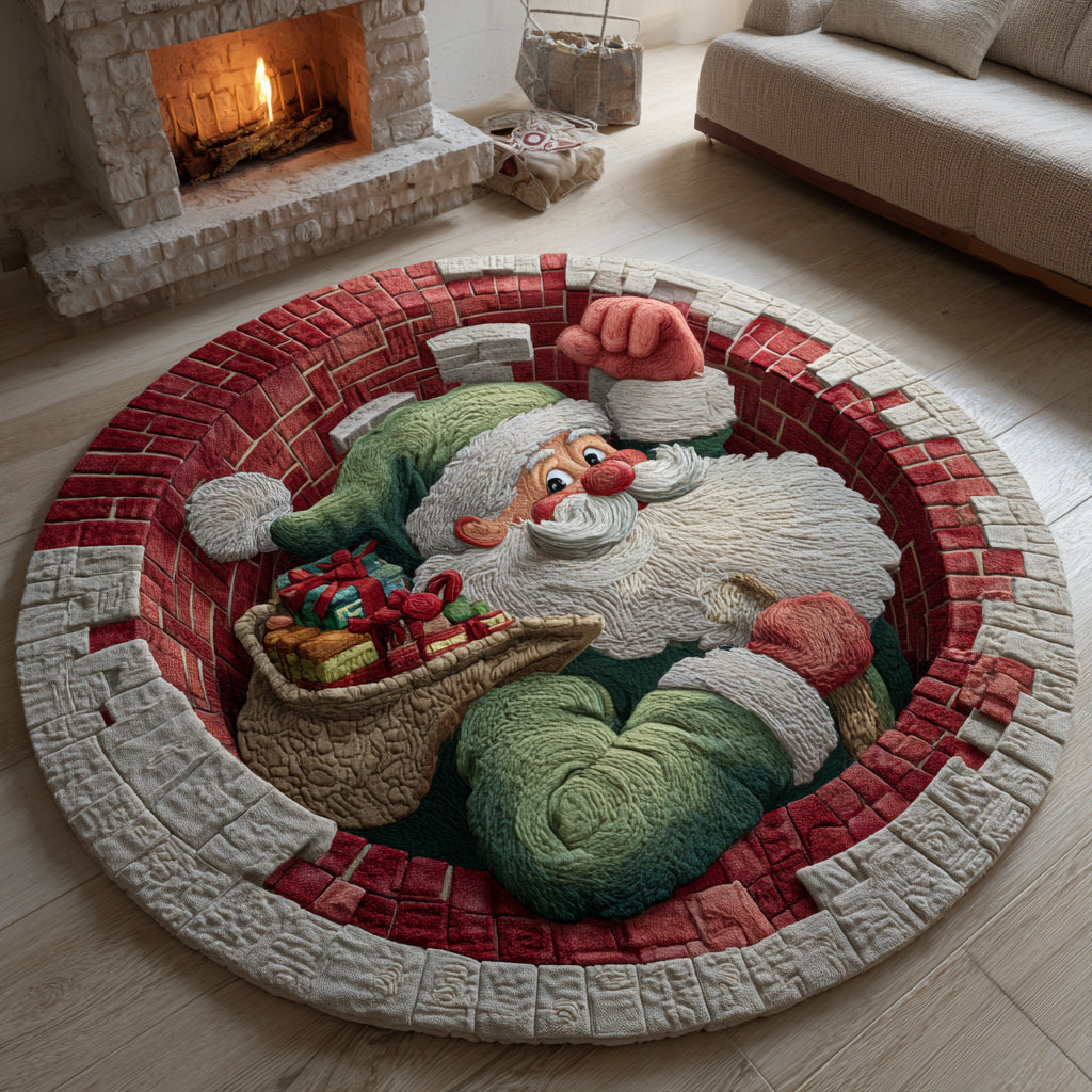 Green Santa Claus Deception Quilted Round Mat NCU0HH364