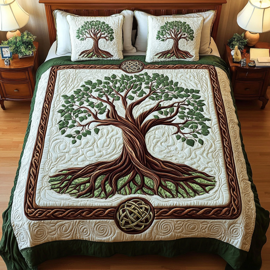 Green Serenity 3-Piece Quilted Bedding Set NCU0VH963