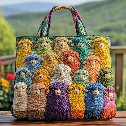 Green Sheep Quilted Tote Bag NCU0DK9013