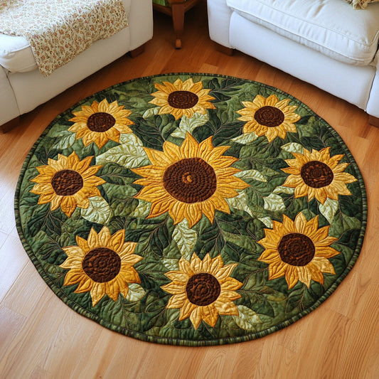 Green Sunflower Bunch Quilted Round Mat NCU0HH049