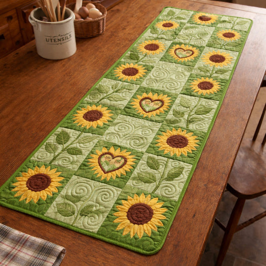 Green Sunheart Quilted Table Runner NCU0TV1705