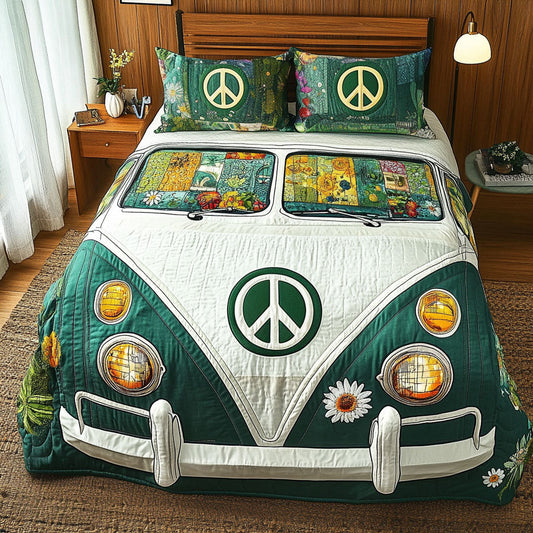Green Vintage Van 3-Piece Quilted Bedding Set NCU0NT4107