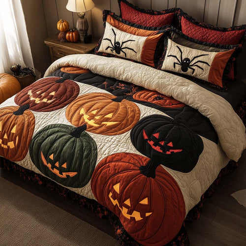 Grinning Pumpkins 3-Piece Quilted Bedding Set NCU0NT9591