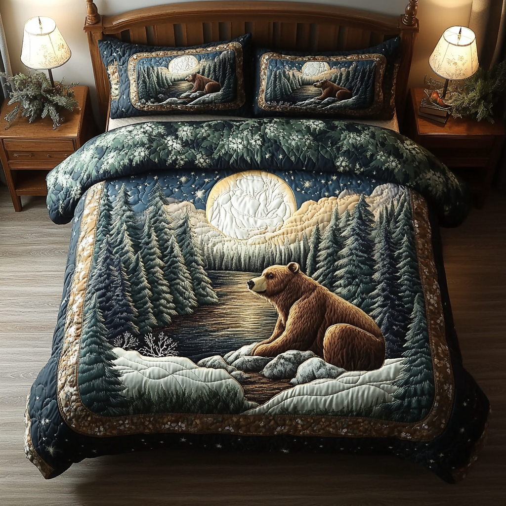 Grizzly Bear 3-Piece Quilted Bedding Set NCU0DK7498