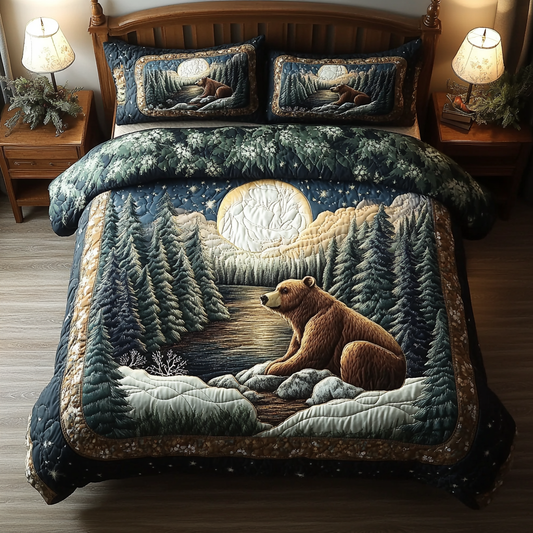 Grizzly Bear 3-Piece Quilted Bedding Set NCU0DK7498