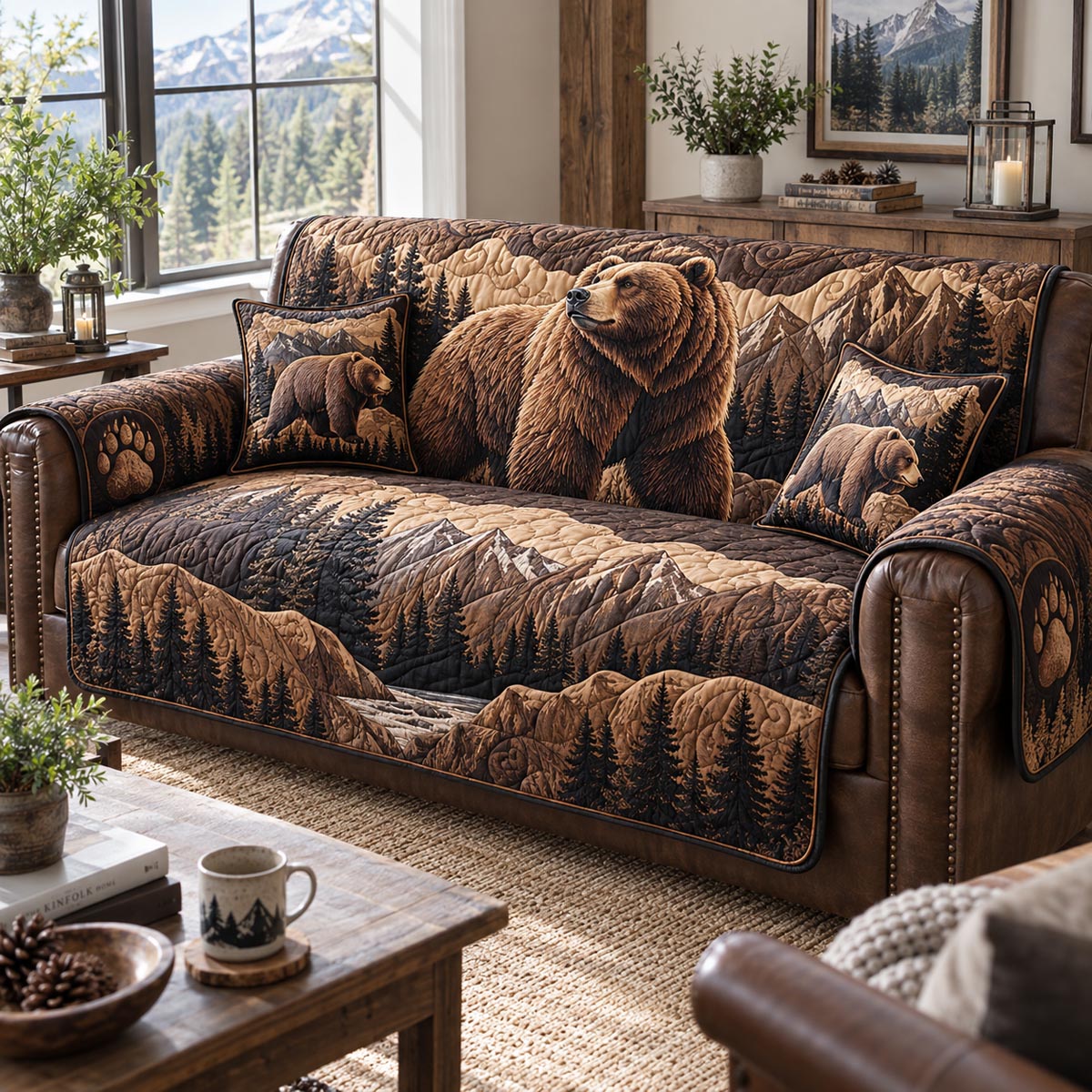 Grizzly Mountain Lodge Quilted Sofa Cover NCU0DV10093