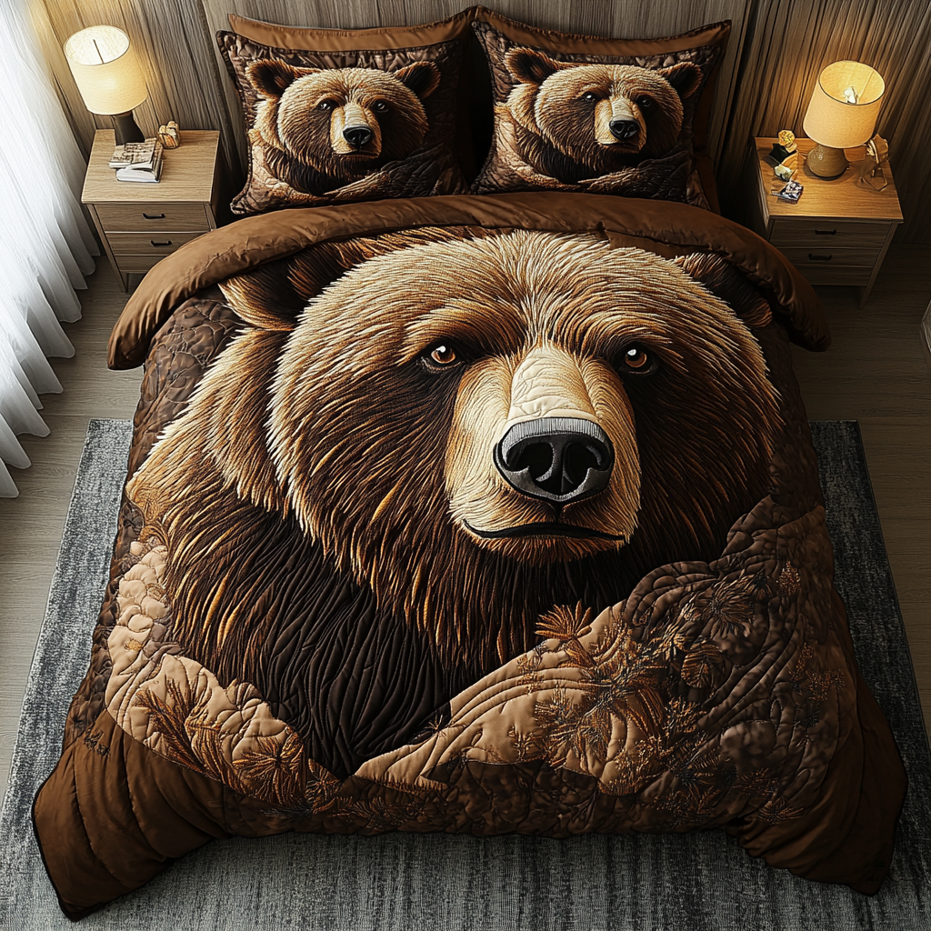 Grizzly Nights 3-Piece Quilted Bedding Set NCU0DK5806