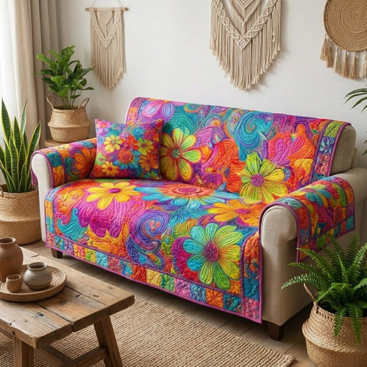 Groovy Bloomscape Quilted Sofa Cover NCU0VL3406