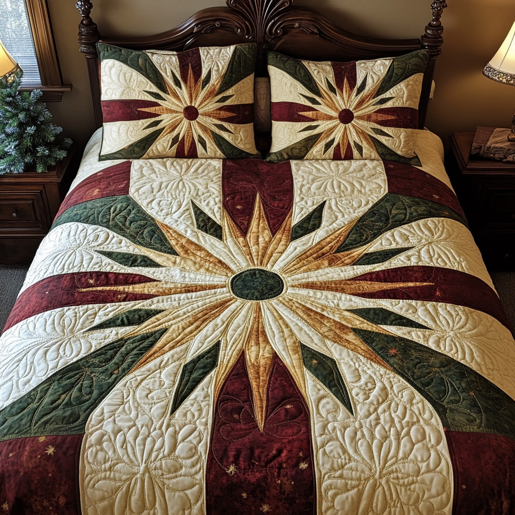 Groovy Christmas Morning Sun 3-Piece Quilted Bedding Set NCU0DV7357