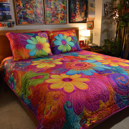 Groovy Daisy Pop 3-Piece Quilted Bedding Set NCU0VL3056