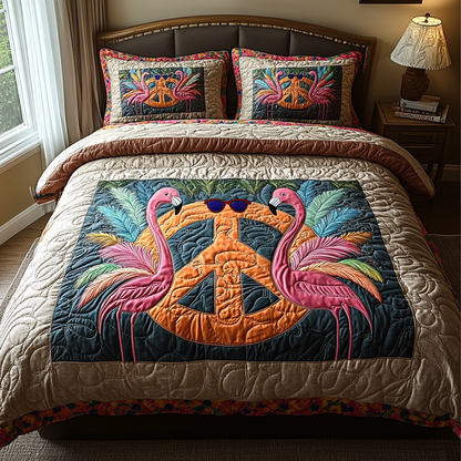 Groovy Flamingos 3-Piece Quilted Bedding Set NCU0DV5988