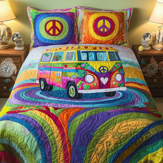 Groovy Love Bus 3-Piece Quilted Bedding Set NCU0NT4953