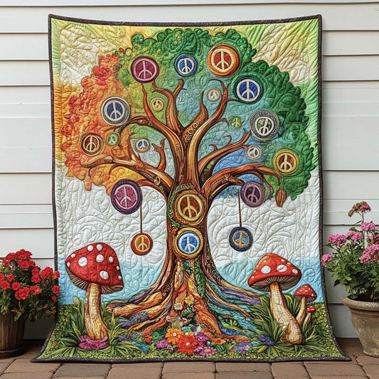Groovy Mushroom Tree Quilted Blanket NCU0NT7750