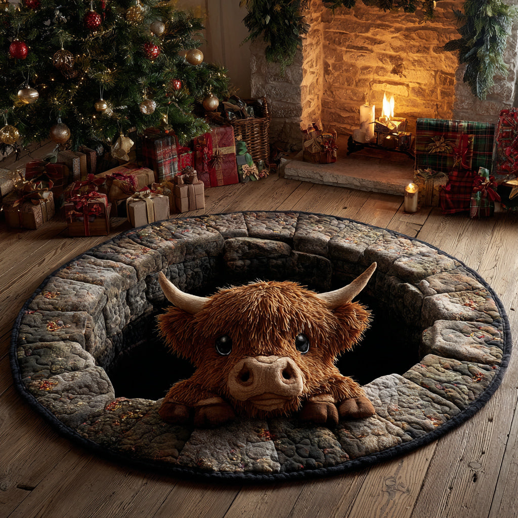 Grotto Highland Cow Quilted Round Mat NCU0HH1151