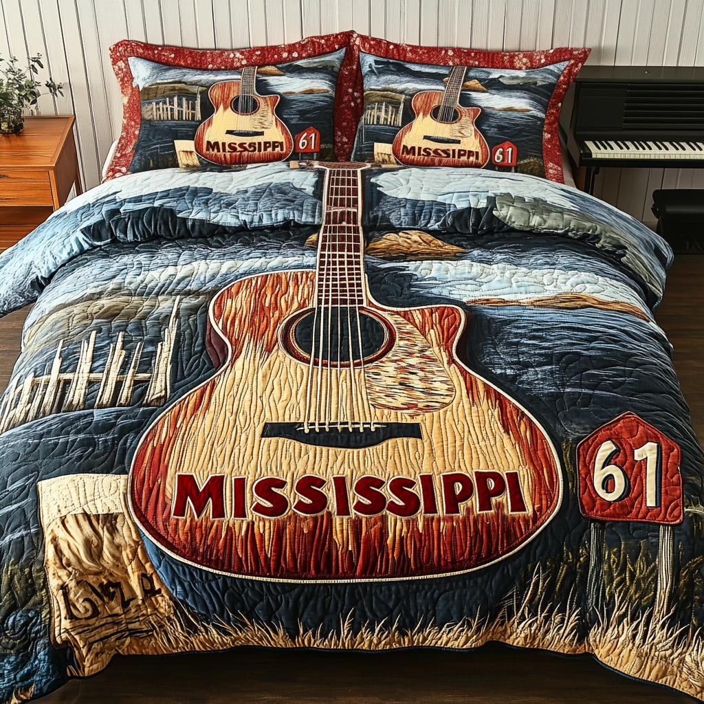 Guitar Reflection 3-Piece Quilted Bedding Set NCU0VH4737