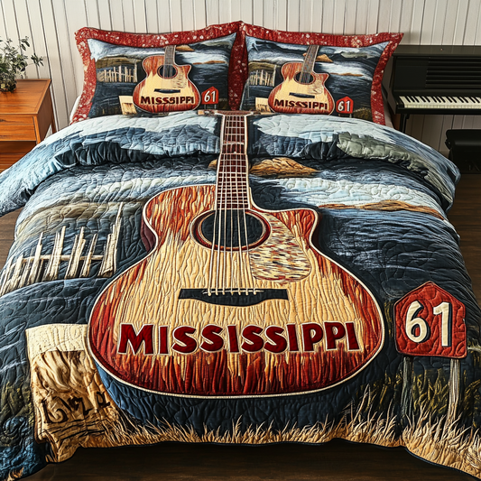 Guitar Reflection 3-Piece Quilted Bedding Set NCU0VH4737