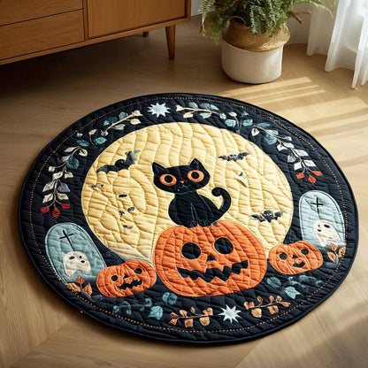 Halloween Black Cat Graveyard Quilted Round Mat NCU0HH021