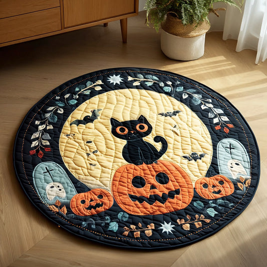 Halloween Black Cat Graveyard Quilted Round Mat NCU0HH021