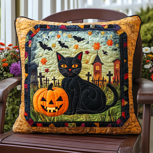 Halloween Black Cat Quilted Pillow Case NCU0PD616