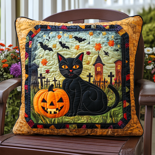 Halloween Black Cat Quilted Pillow Case NCU0PD616