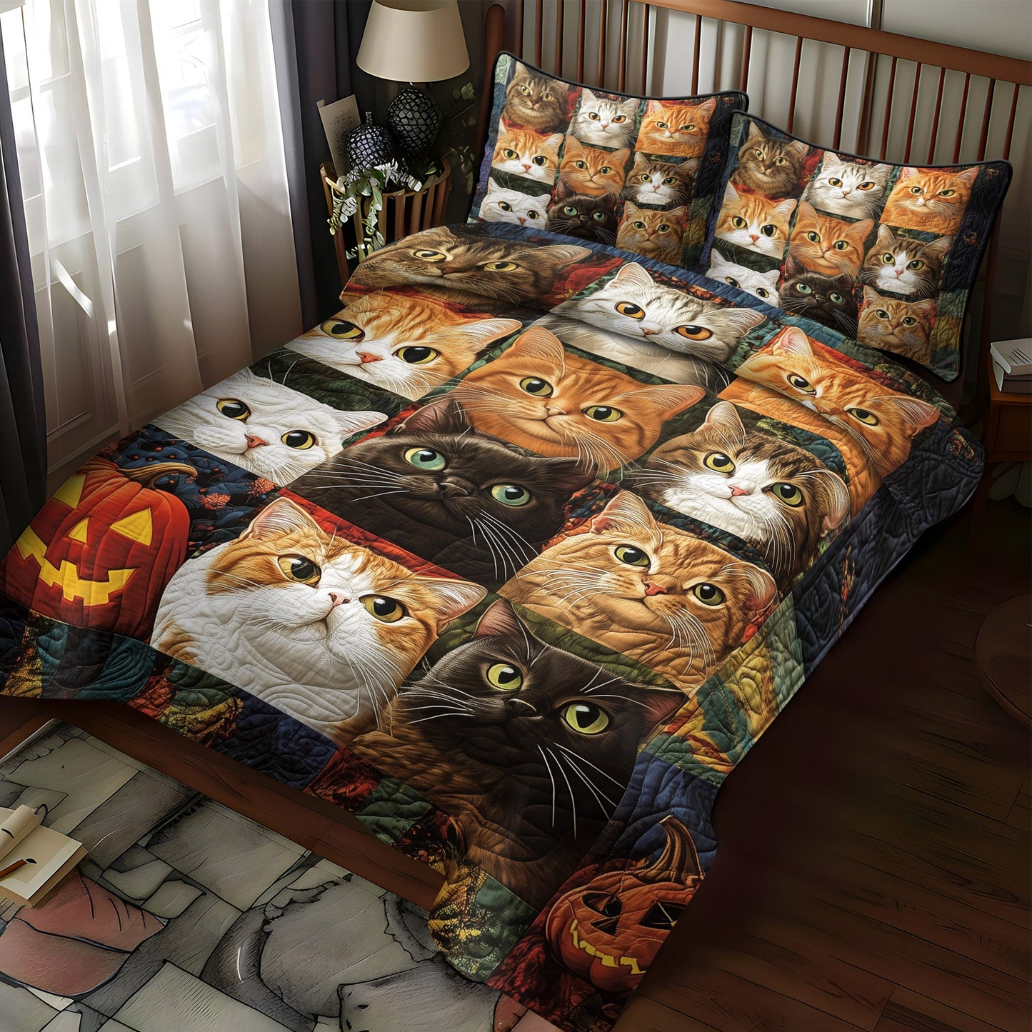 Halloween Feline 3-Piece Quilted Bedding Set NCU0TL1170