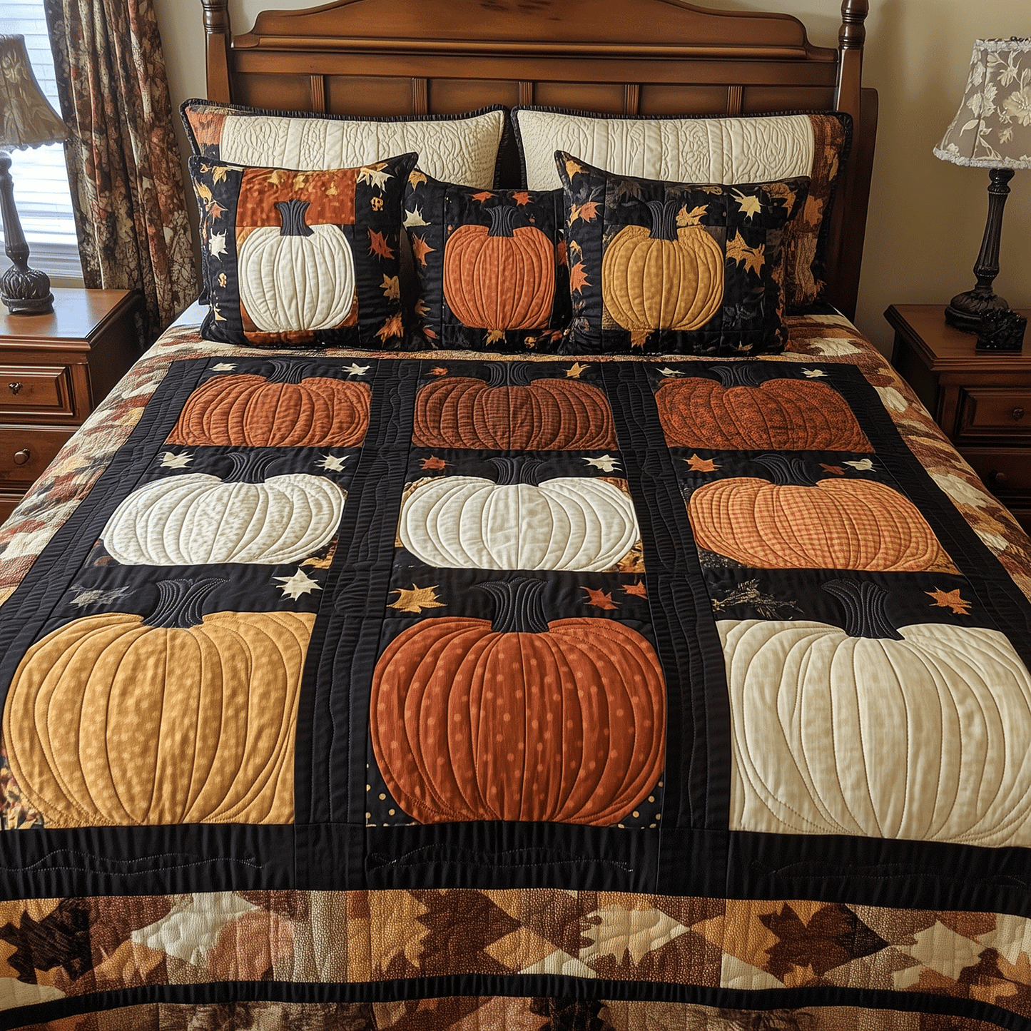 Halloween Harvest 3-Piece Quilted Bedding Set NCU0TH1964