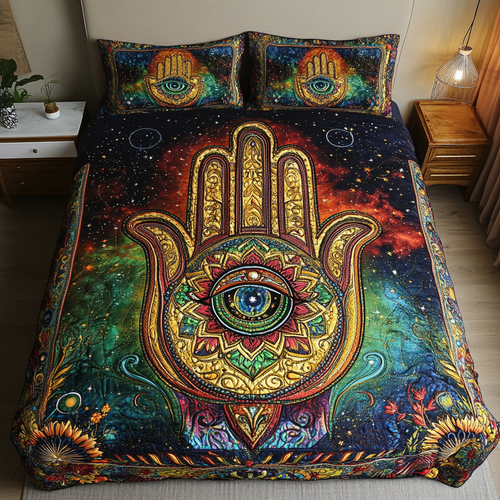 Hamsa Blessing 3-Piece Quilted Bedding Set NCU0DK8218