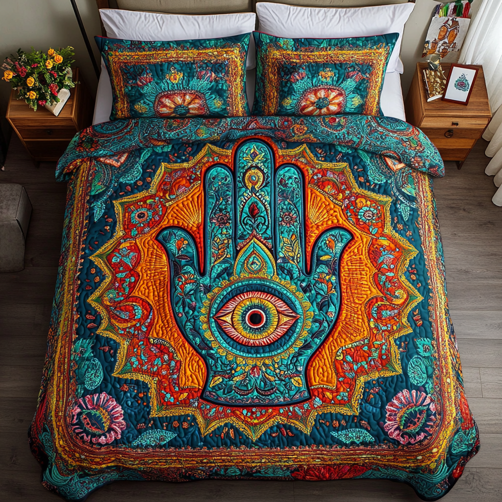 Hamsa Grace 3-Piece Quilted Bedding Set NCU0DK8222