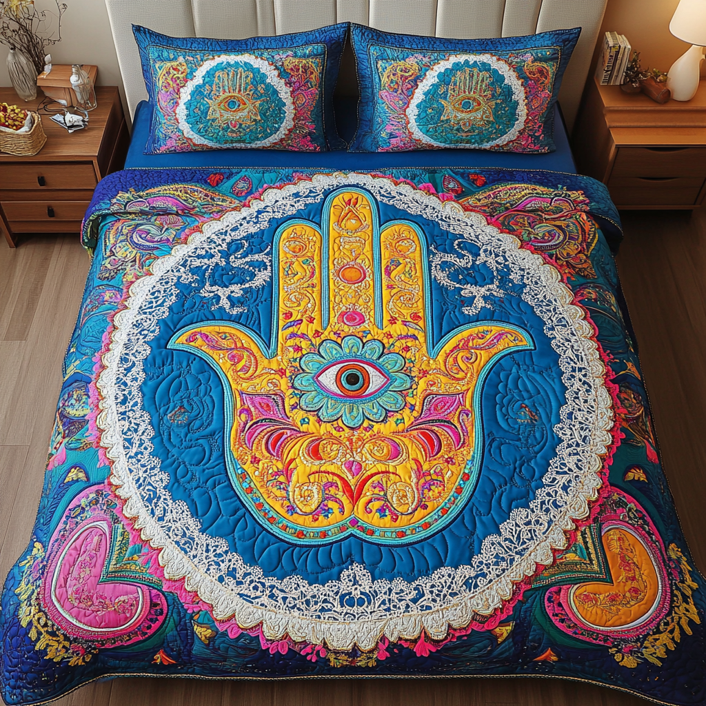 Hamsa Protection 3-Piece Quilted Bedding Set NCU0DK8219