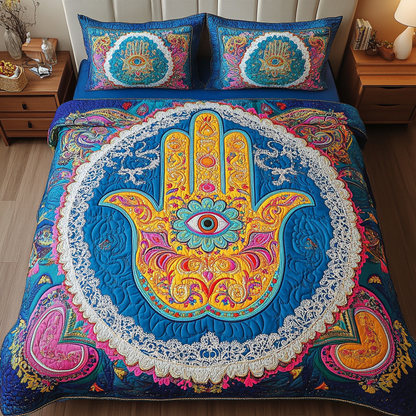 Hamsa Protection 3-Piece Quilted Bedding Set NCU0DK8219