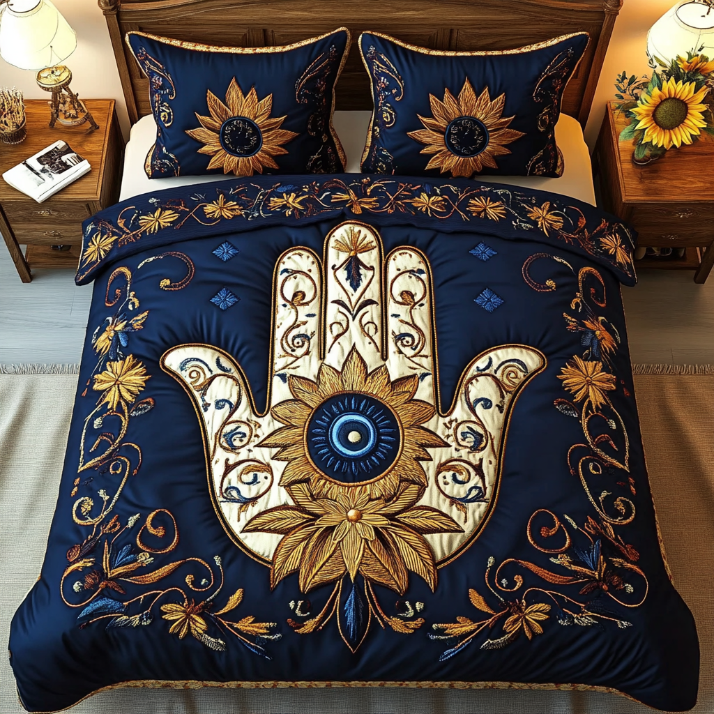 Hamsa Shield 3-Piece Quilted Bedding Set NCU0VL1717
