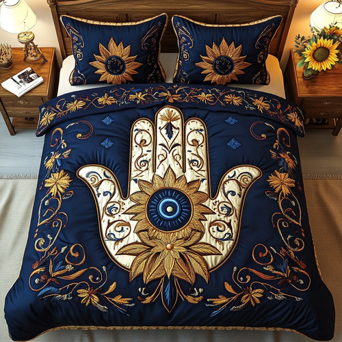 Hamsa Shield 3-Piece Quilted Bedding Set NCU0VL1717