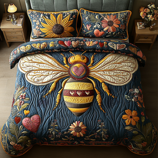Happy Bee 3-Piece Quilted Bedding Set NCU0DK8923