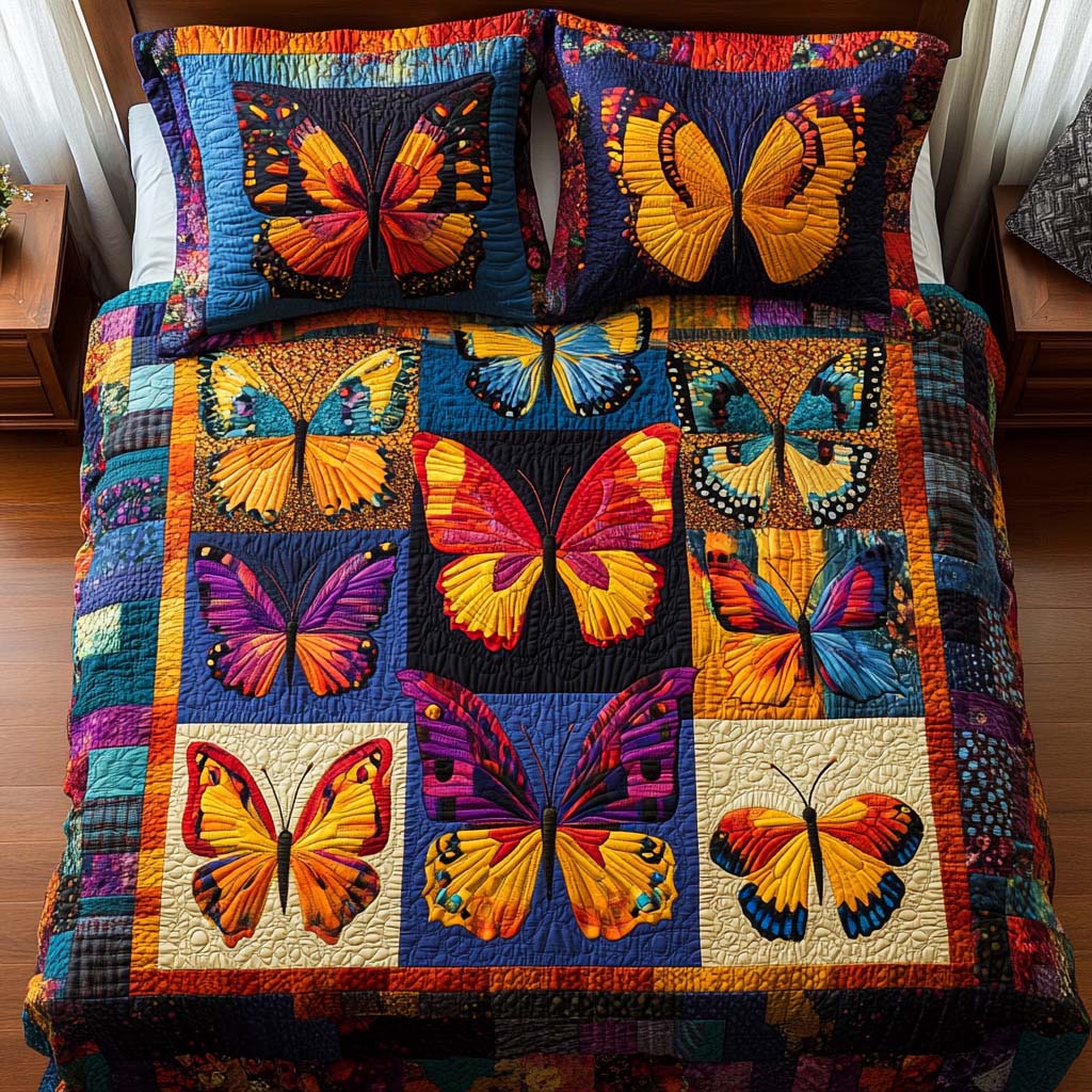 Happy Butterfly Spirit 3-Piece Quilted Bedding Set NCU0NT8330
