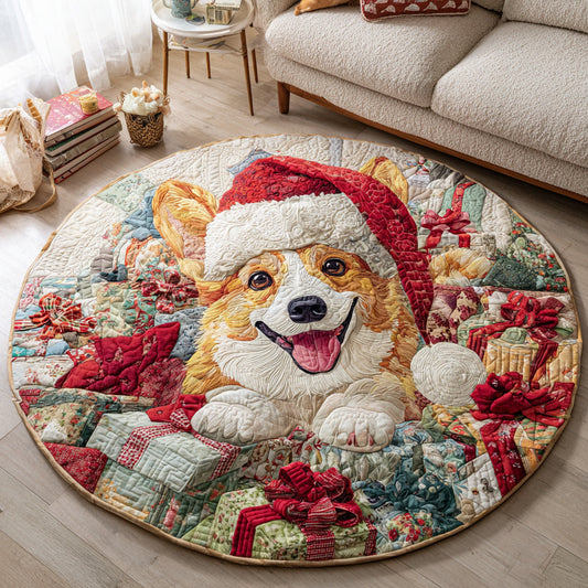 Happy Corgi Giver Quilted Round Mat NCU0HH404
