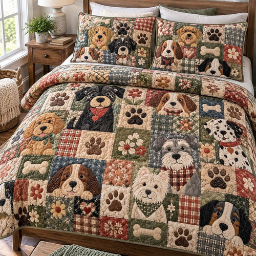 Happy Dog Gathering 3-Piece Quilted Bedding Set NCU0DV10506