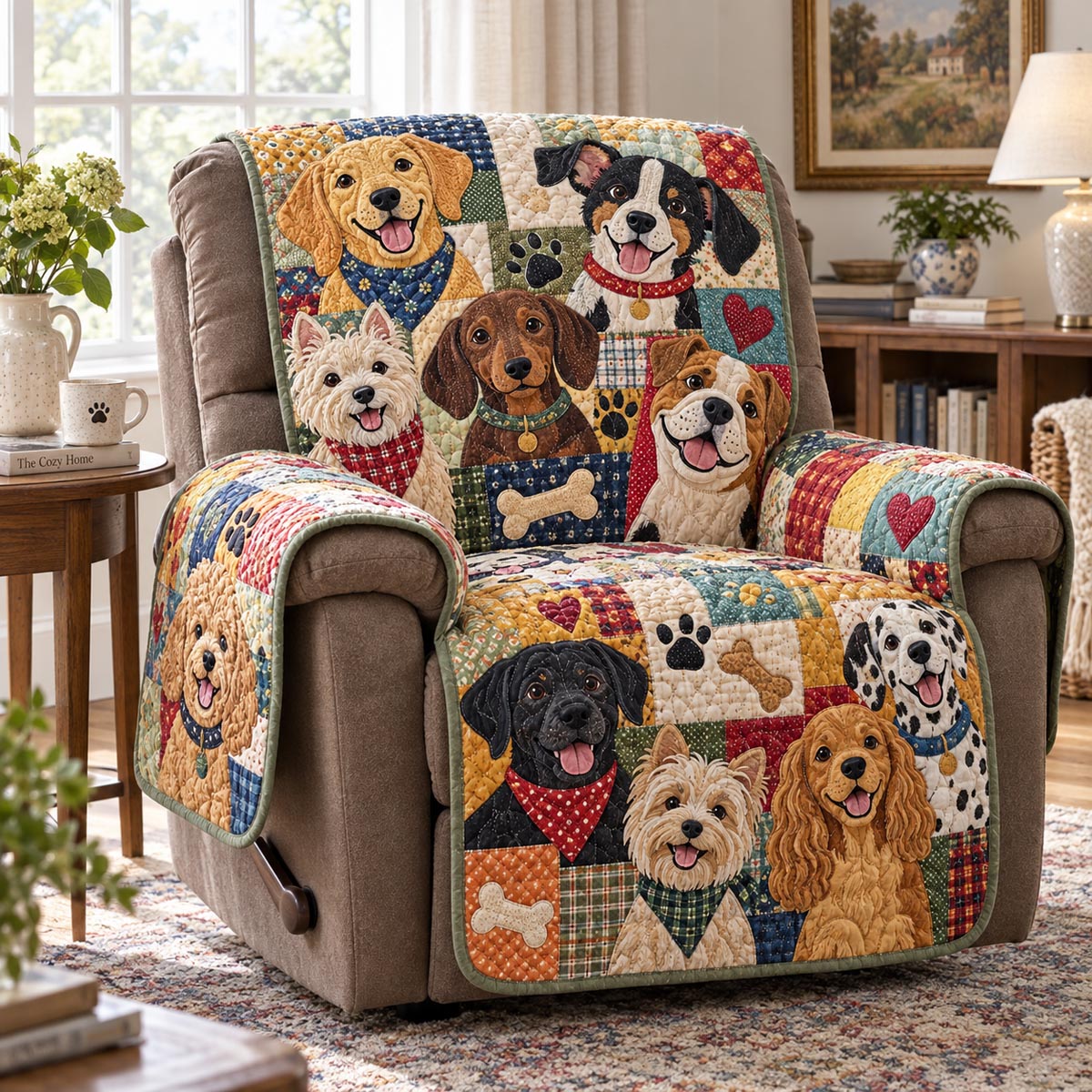 Happy Dog Portraits Quilted Sofa Cover NCU0DV10227