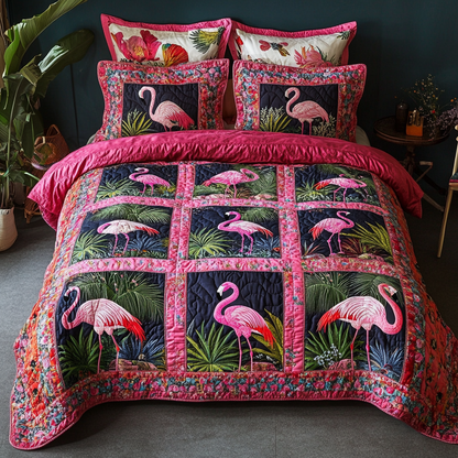 Happy Flamingo 3-Piece Quilted Bedding Set NCU0DK9035
