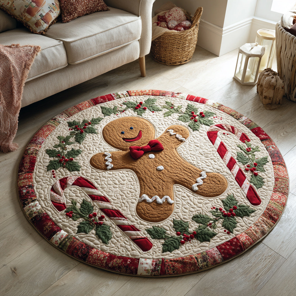 Happy Gingerbread Quilted Round Mat NCU0HH182